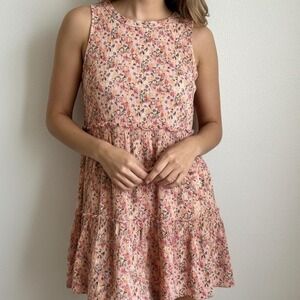 Altar'd State Pale Pink Tiered Floral Mini Dress – XS